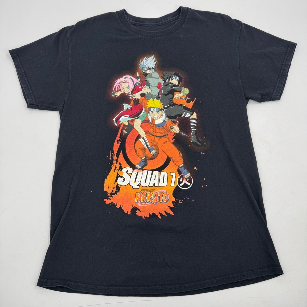 Naruto Shippuden Squad 7 Anime Graphic Print Black T-Shirt Medium